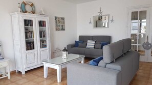 Smart TV, DVD player, books, video library