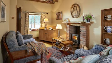 TV, fireplace, DVD player, books