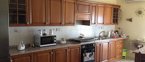 Frigorífico, microondas, horno y placa de cocina
