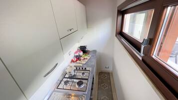 Fridge, oven, stovetop, coffee/tea maker