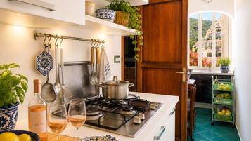 Fridge, microwave, oven, coffee/tea maker