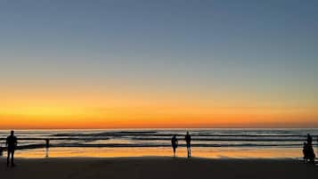 Plage à proximité, chaises longues, serviettes de plage