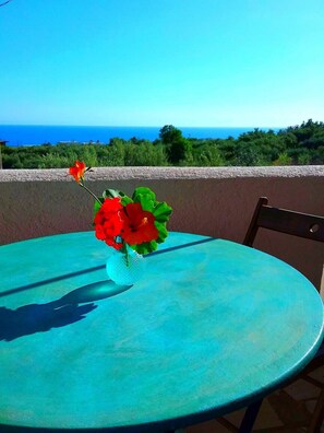 Outdoor dining - La Luna Blu "Owl" apartment, sea view, 500 meters from the beach (Ferma)