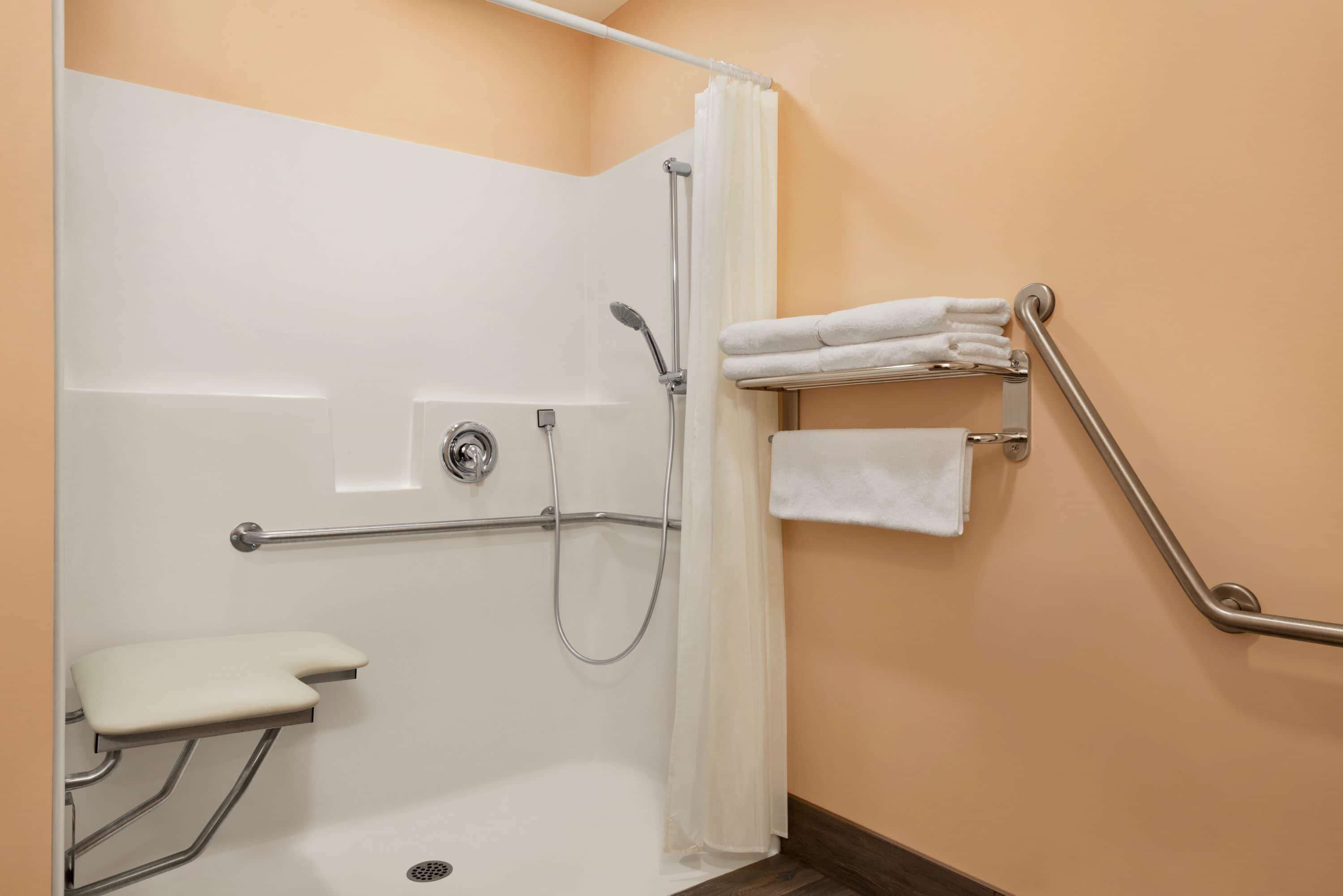 combined shower/bathtub, free toiletries, hair dryer, towels