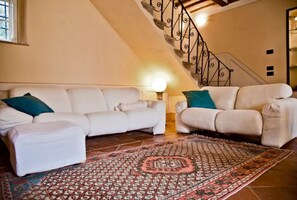 Télévision, cheminée, chaîne hi-fi