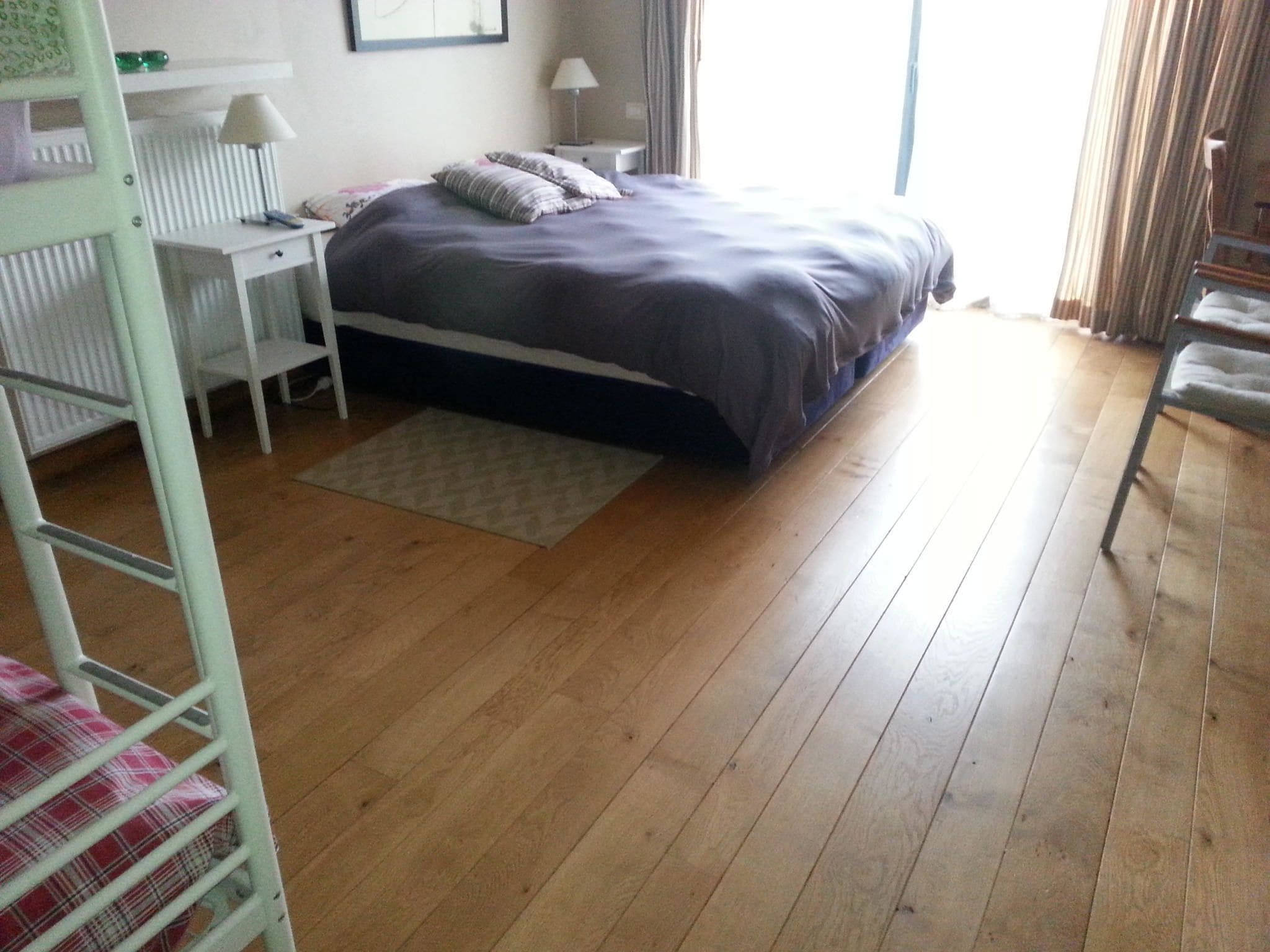 Desk, blackout curtains, soundproofing, iron/ironing board
