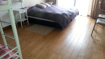 Desk, blackout curtains, soundproofing, iron/ironing board