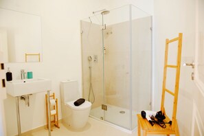 Ducha, secador de pelo y toallas