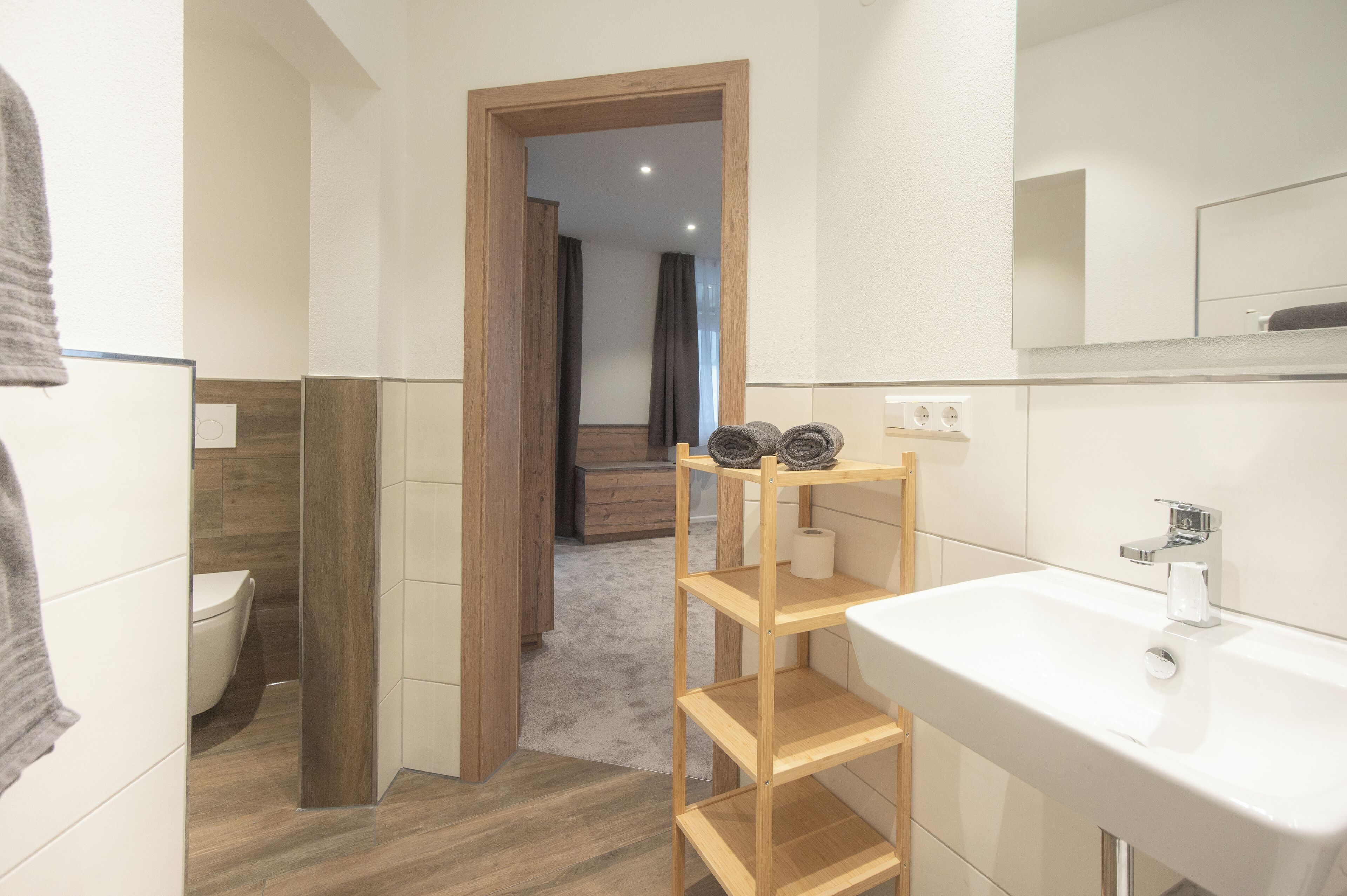 suite | bathroom | hair dryer, towels, soap, shampoo