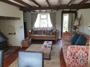 TV, fireplace, DVD player, books - Rose Cottage, Burley. Beautiful location in New Forest. Dog friendly, sleeps 12 (Burley)
