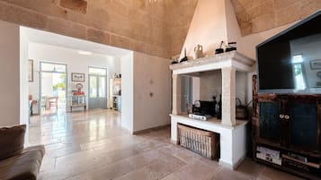 Fernseher, Kamin, Videospiele, Tischtennisplatte