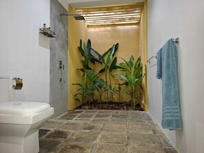 Douche, articles de toilette (gratuits), séchoir à cheveux, bidet