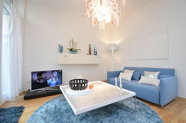 Smart TV, DVD player, books, music library