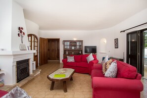 TV, fireplace