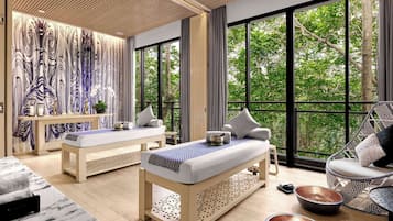 Salas para tratamentos a dois, sauna seca, sauna a vapor