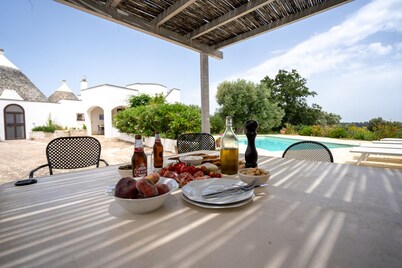 Trullo in olive grove with amazing view, A/C and private pool – family friendly