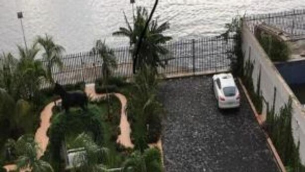 A narrow street with a car parked on the right, surrounded by greenery and a fence. - Perfect Havens at Platinum 5 (Lagos)