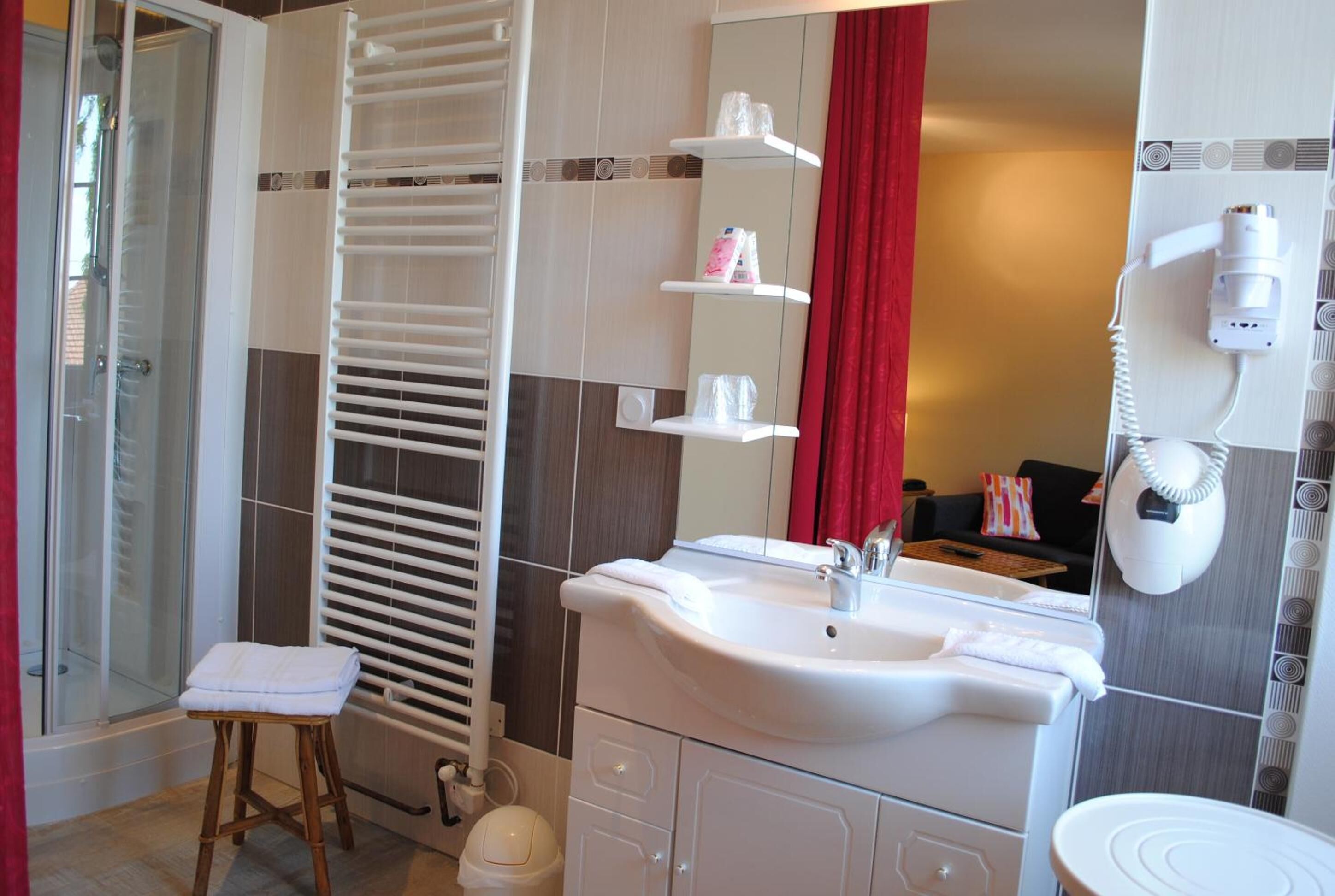 free toiletries, hair dryer, towels