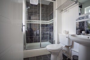 Shower, hair dryer, toilet paper