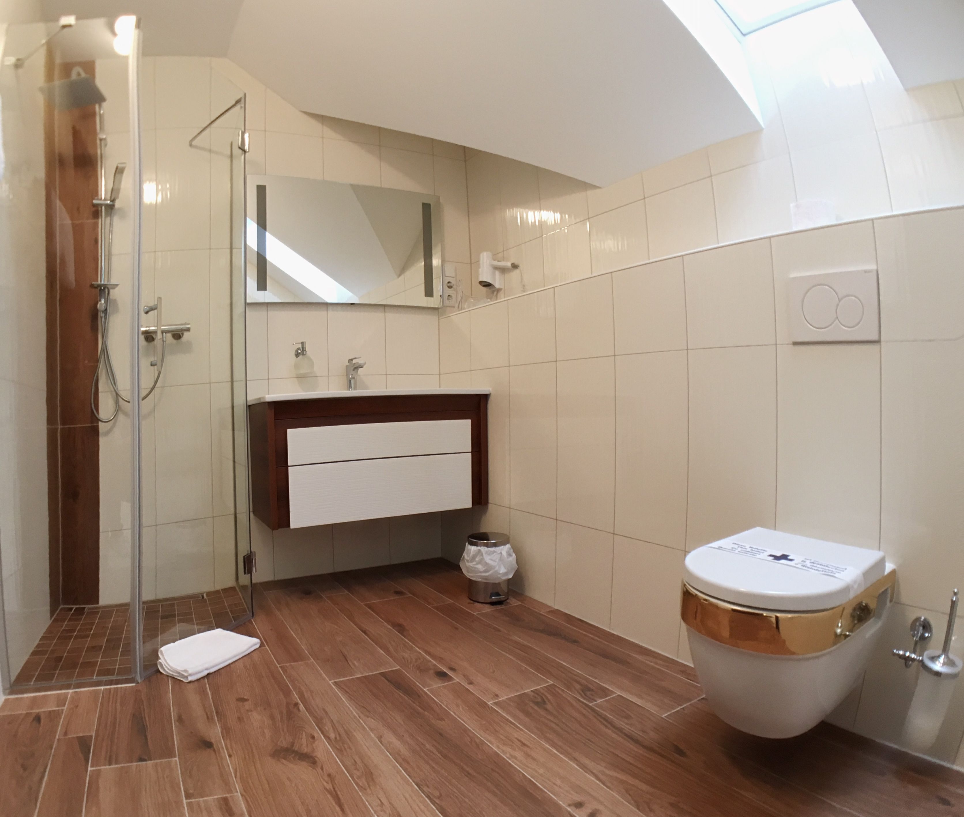 shower, towels, toilet paper