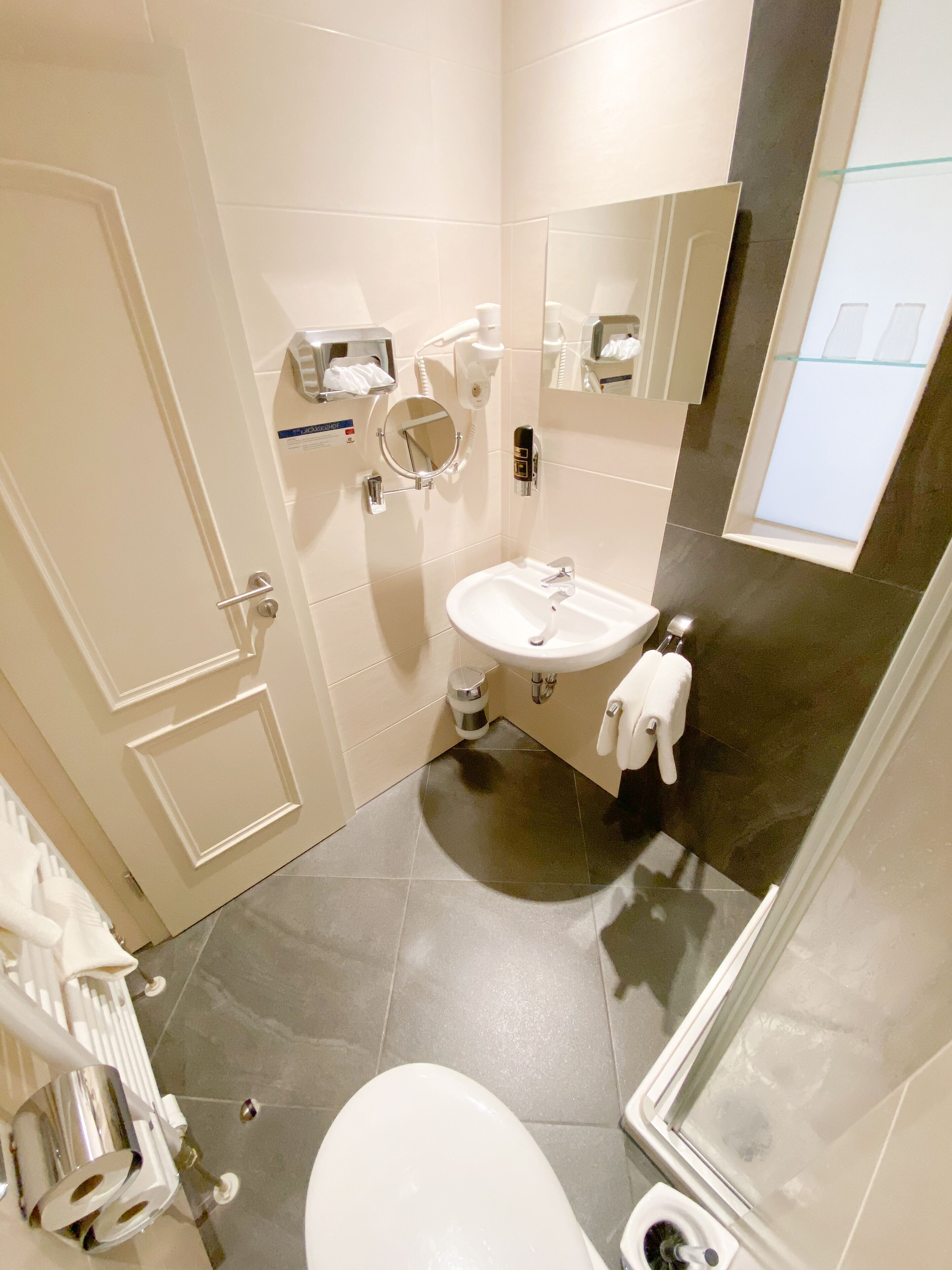 comfort double room | bathroom | hair dryer, towels, soap, shampoo