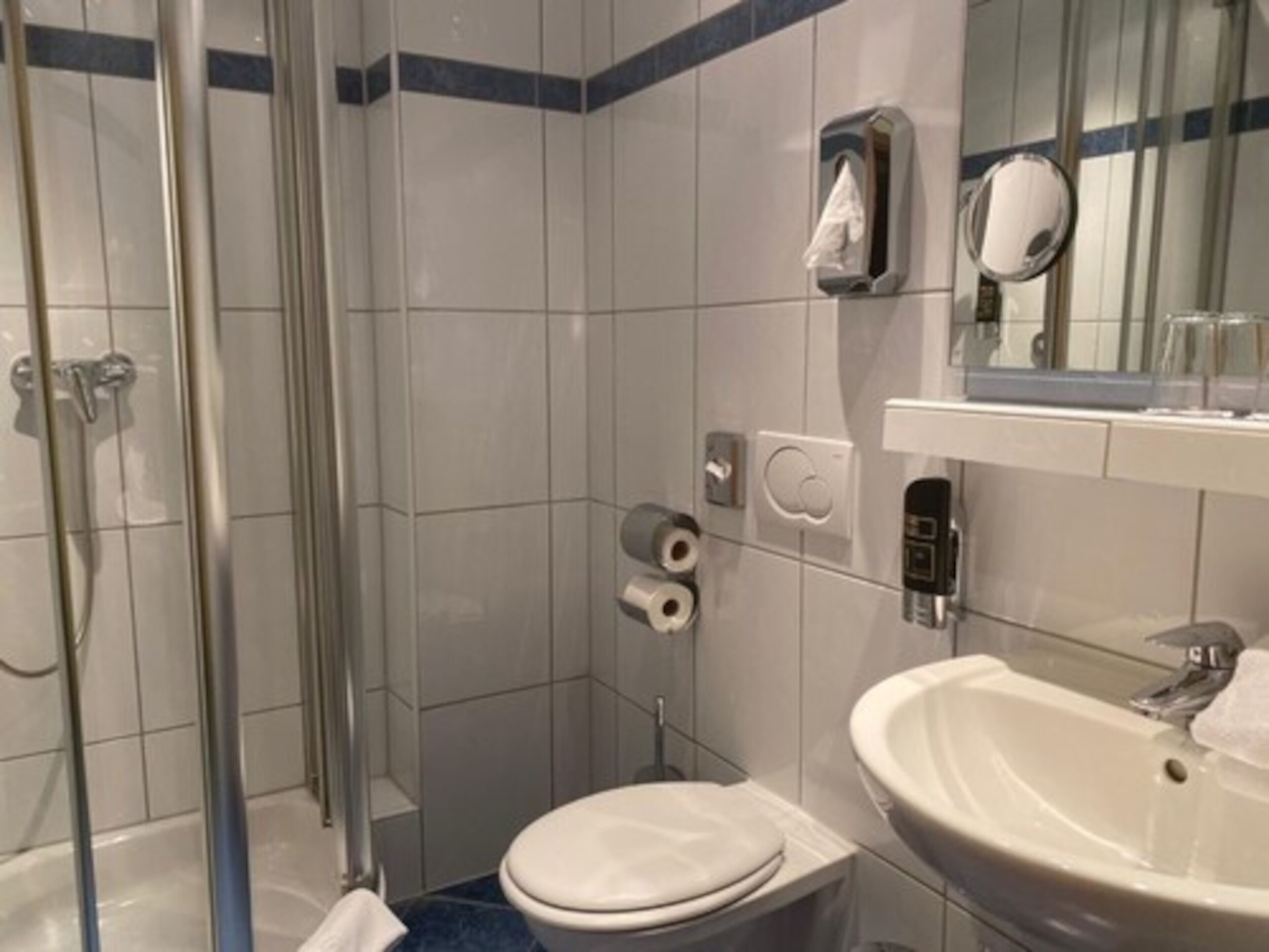 free toiletries, hair dryer, towels