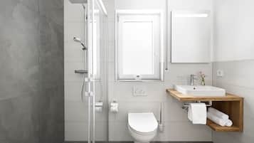 Shower, free toiletries, hair dryer, towels