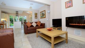 Smart TV, DVD player, books, music library