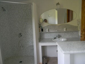 Regadera, secadora de cabello, bidet, toallas 
