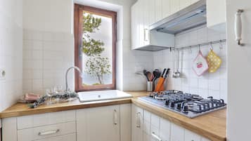 Fridge, oven, stovetop, coffee/tea maker