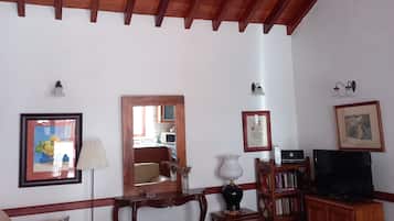 Televisión, reproductor de DVD, libros y biblioteca musical