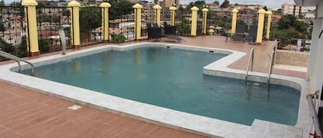 Outdoor pool, sun loungers