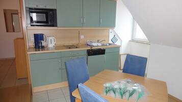 Fridge, dishwasher, coffee/tea maker, electric kettle