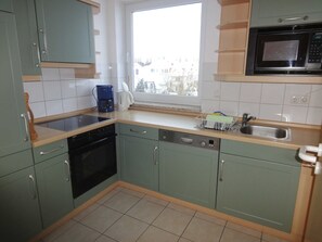 Fridge, oven, dishwasher, coffee/tea maker