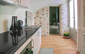 Fridge, stovetop, coffee/tea maker