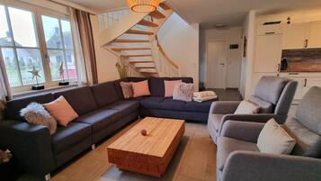 Smart TV, chimenea, reproductor de DVD y libros