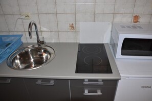 Fridge, microwave, coffee/tea maker