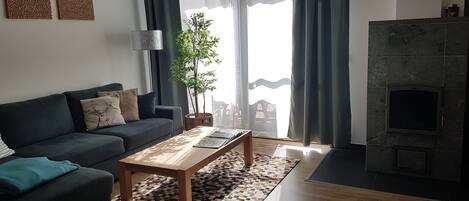 Smart TV, fireplace, table tennis, books