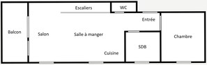 A hotel layout with a balcony, salon, manager's room, WC, entrance, kitchen, and bedroom.