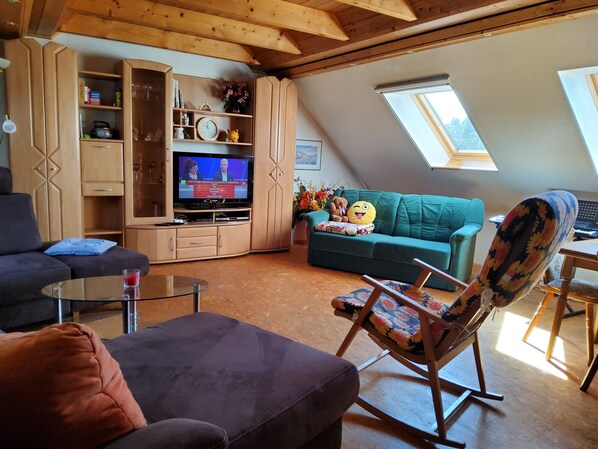 TV, fireplace, DVD player, books - idyllic, sunny apartment at the natural swimming pond and with a fireplace (Langenau)