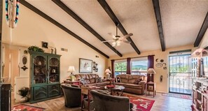 TV, fireplace, DVD player, books