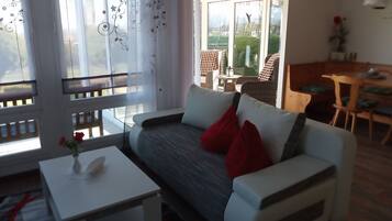 Fernseher, DVD-Player, Bücher, Stereoanlage