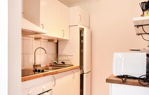 Kühlschrank, Mikrowelle, Herdplatte, Wasserkocher mit Kaffee-/Teezubehör