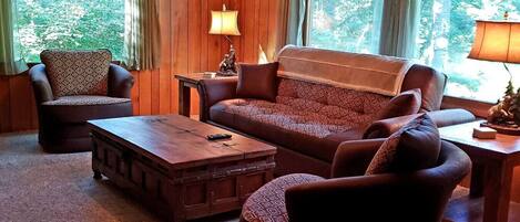 Smart TV, fireplace, DVD player, books