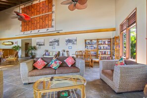 Smart TV, DVD player, books, music library