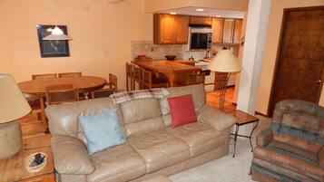 Flat-screen TV, fireplace, DVD player