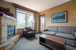 Televisión, chimenea y reproductor de DVD 