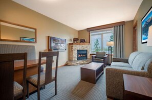 TV, fireplace, DVD player - Canmore 2BR Suite | Top Floor + Mountain Views (Canmore)