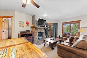 TV, fireplace, DVD player, stereo