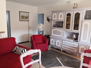 TV, books, music library, stereo